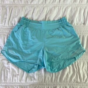 Lulu Lemon Hotty Hot Cyan Blue Size 8 4” shorts
